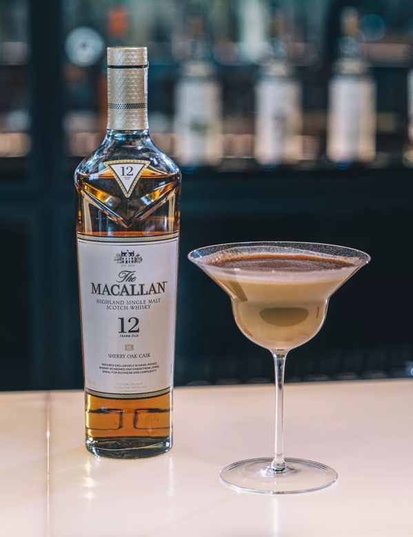 the macallan whisky bottle and cocktail speyside flip 