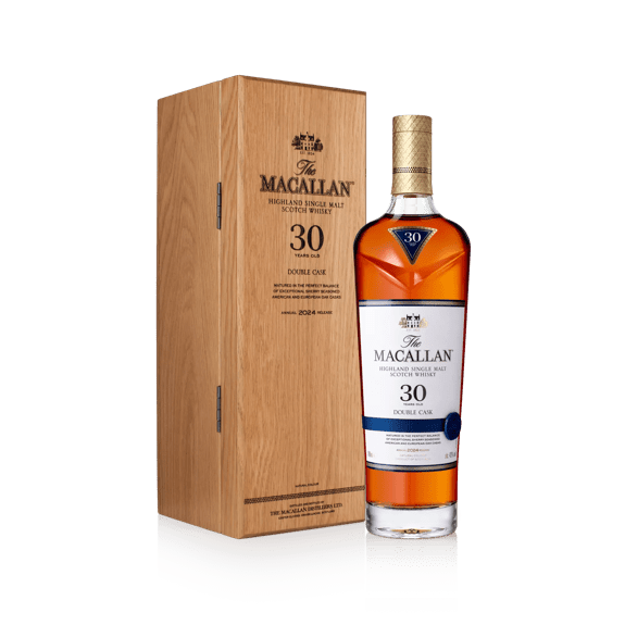 the macallan 30 double cask whisky bottle and box