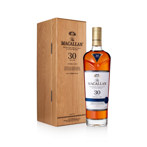 the macallan 30 double cask whisky bottle and box